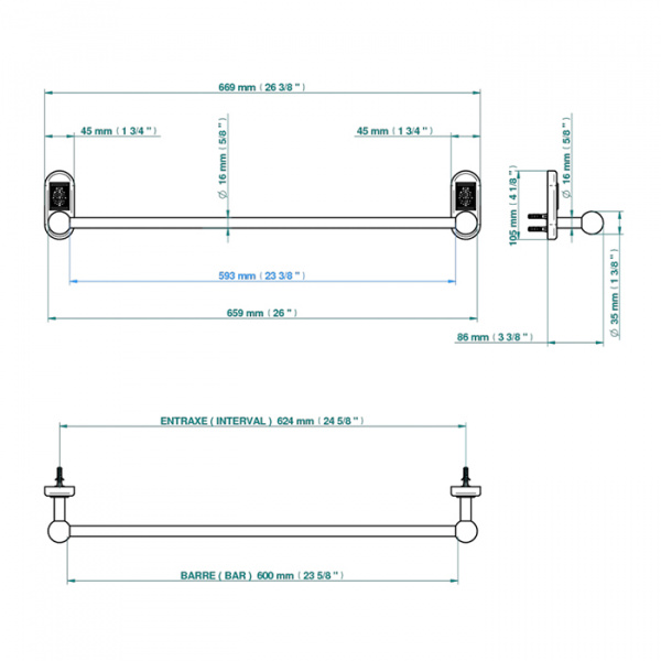THG Oceania Полотенцедержатель 60см, подвесной, цвет: хром/прозрачный хрусталь