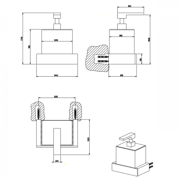 Gessi Rettangolo Дозатор для жидкого мыла подвесной, цвет: хром/черный