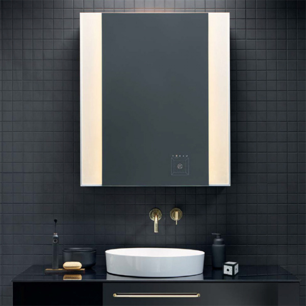 Burgbad RL40  Зеркальный шкаф  с управлением светом  80х80х32см ,1 зерк. дверка с обоих сторон,3 стекл полки, светод подсв., цвет: серый