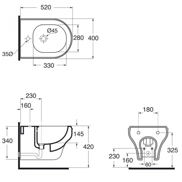 AZZURRA CHARME биде подвесное 52х40см, c креплением KIT 2000 CF, цвет: белый