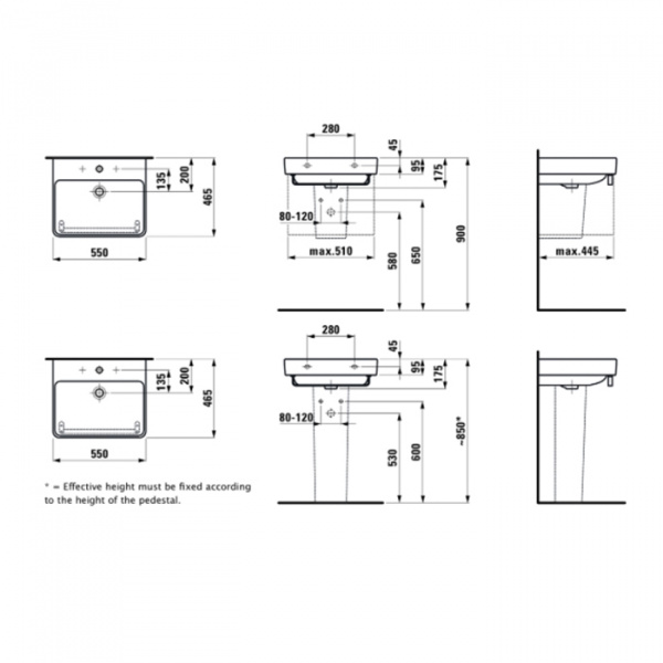 Laufen Pro S Раковина 55х46.5х95см., подвесная, с 1 отв., цвет: белый