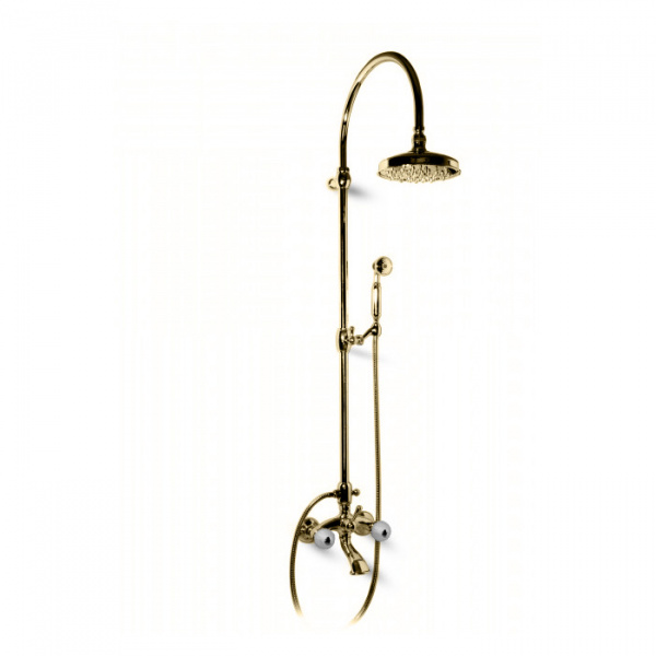 Bongio Rivoli Душевая стойка со смесителем для ванны, верхним и ручным душем, цвет: золото/хрусталь