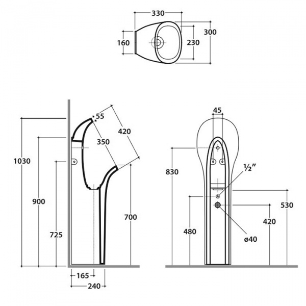 Globo Olivia Писсуар напольный 30x33x103см.В комплекте крепеж, сифон, цвет: белый