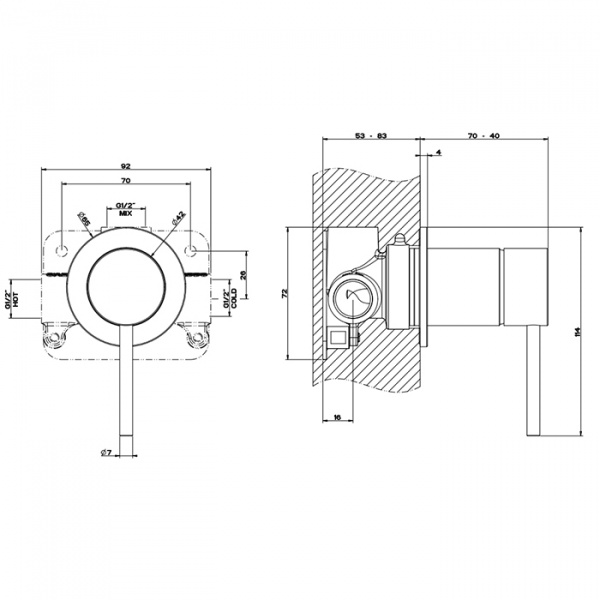 Gessi Shower316 Встраиваемый однорычажный смеситель, на 1/2&quot, картридж Ø35 мм,одна позиция. внешняя часть, цвет: шлифованная сталь