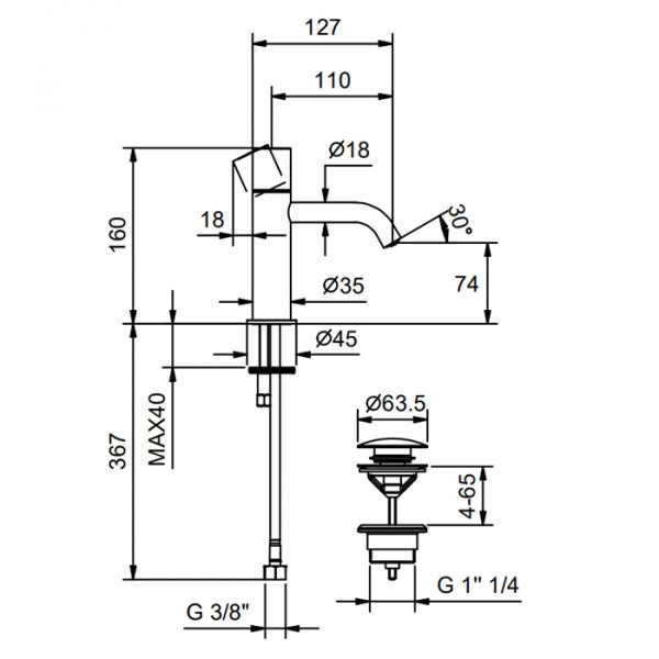 Fantini Nostromo SMALL Смеситель для раковины на 1 отв., цвет: черный матовый