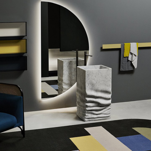 Antonio Lupi Ossimoro Раковина 45х45х85 см, без отв., слив в пол, с сифоном, донным клапаном и гибким шлангом, цвет: мрамор Carrara