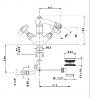Nicolazzi Dames Anglaises Смеситель для биде с 2мя ручками, с донным клапаном, излив: 127мм, цвет: хром