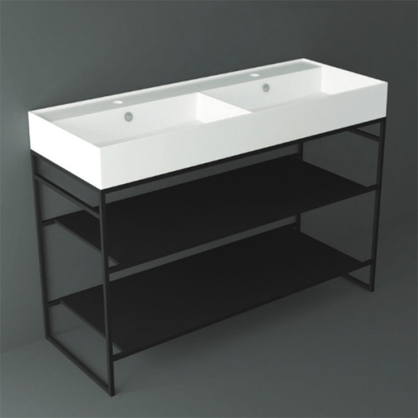 Simas Agile Структура металлическая 121x46xh72см, напольная, для раковины с 1 отв., AG121, с 2 полками, цвет: черный матовый