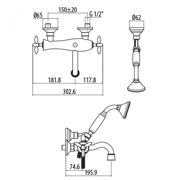 Gattoni Timor Смеситель для ванны с лейкой и шлангом, цвет: золото 24кт