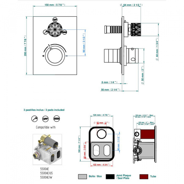 THG Nihal Porcelaine Ivoir Смеситель для душа встраиваемый, термостатический, с переключателем на 2 положения, внешняя часть, цвет: Soft gold
