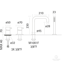 HUBER Lynox Смеситель на борт ванны на 4 отверстия, нержавеющая сталь