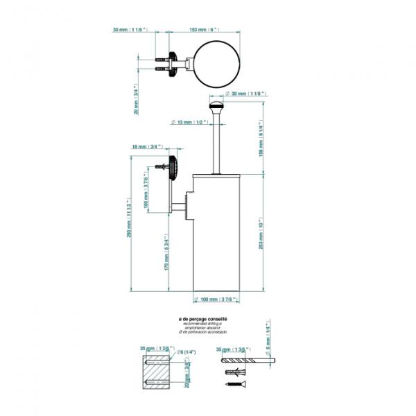 THG Hirondelles Gold Stamped Ершик подвесной, цвет: хром