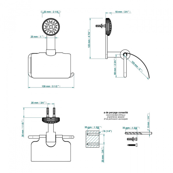 THG Hirondelles Platinum Stamped Держатель т/б, подвесной, цвет: хром