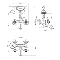 Carlo Frattini Elizabeth, Смеситель для ванны с душевым комплектом, цвет: Хром