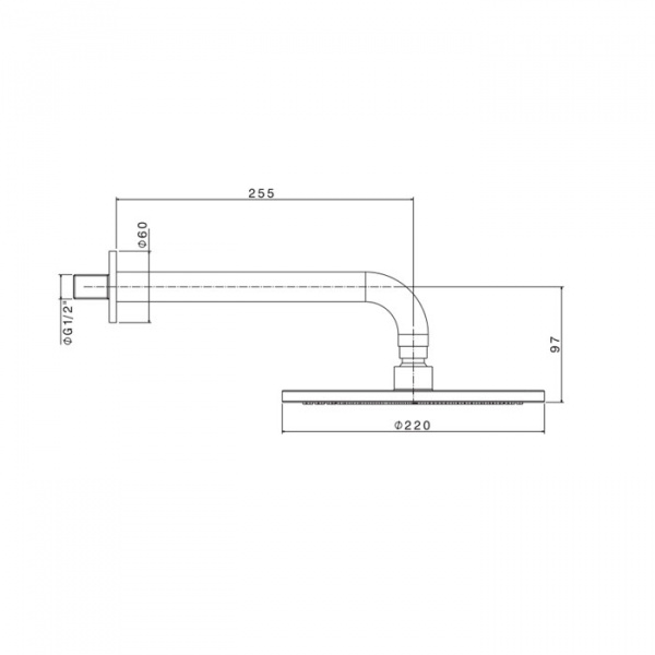 AZZURRA LINEA Верхний душ D=220мм с кронштейном 255мм, хром