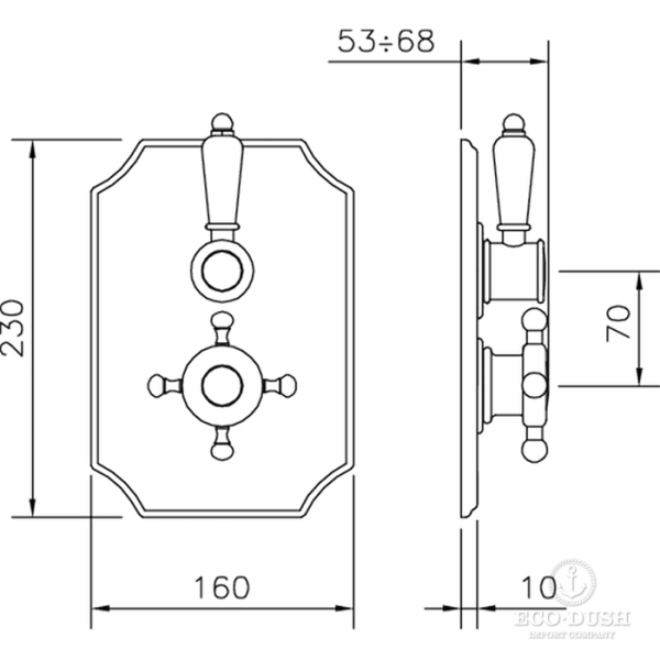 HUBER Victorian Встраиваемый термостатический смеситель для душа c запорным вентилем, цвет: хром