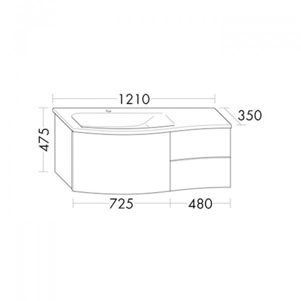 BurgBad Sinea 2.0 Тумба 1210х475 см. с 2 мя выдв. ящик,рак.из мин. литья с 1 отв. под см-ль, ручки G0165, левая версия, в компл сифон, цвет: белый гл.