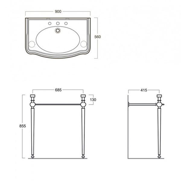 SIMAS Arcade Консоль 90х56см, c белой раковиной на 1 на отв, цвет: консоли bronzo.