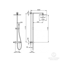 HUBER Harlock Настенная душевая система:термостатический смеситель для душа,верхний душ d300 мм,ручной душ с держателем и шлангом, цвет: черный матовый,
