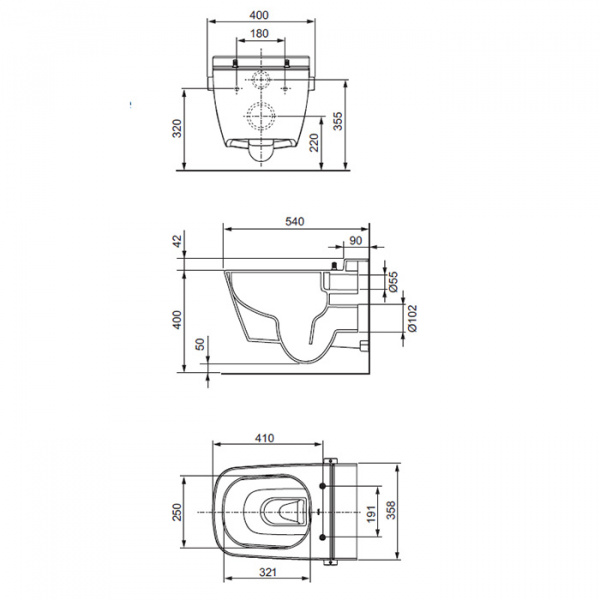 TECEone Унитаз-биде подвесной 54х35.8х35см, цвет: белый
