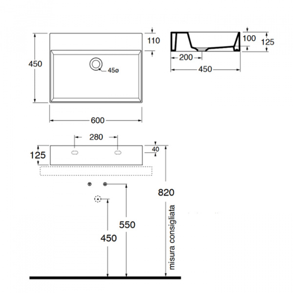 AZZURRA ELEGANCE Раковина 60х45 см, 1 отв., цвет: белый