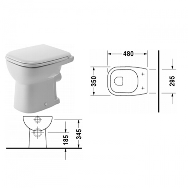 Duravit D-Code Унитаз напольный 48х35см, для независимого подключения воды, включая крепление, слив встену, цвет: белый
