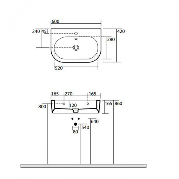 Kerasan Flo Раковина 60х42 см, 1 отв., цвет: белый