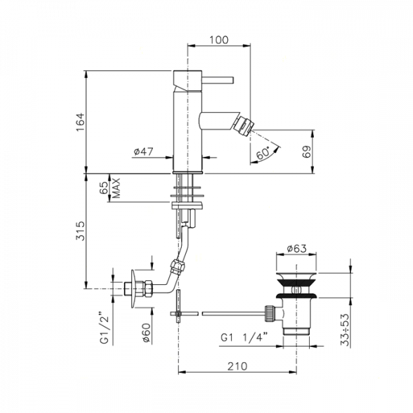 Nicolazzi Olympus Смеситель для биде на 1 отверстие, с донным клапаном, цвет: хром