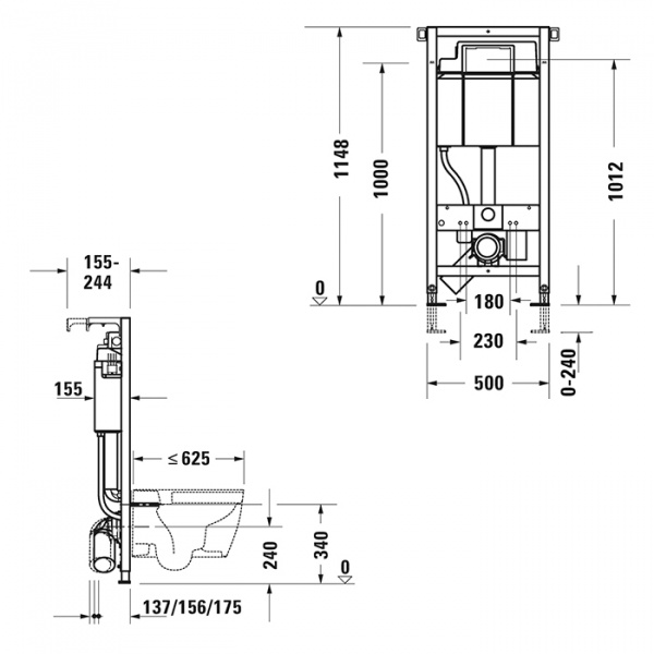 Duravit DuraSystem Рама для установки подвесного унитаза 114.8x50x15.5 см, в сборе с бачком 9л