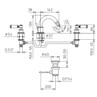 Bossini Liberty Смеситель для биде на 3 отверстия с поворотным изливом и заглушкой 1”1/4, цвет: античная бронза
