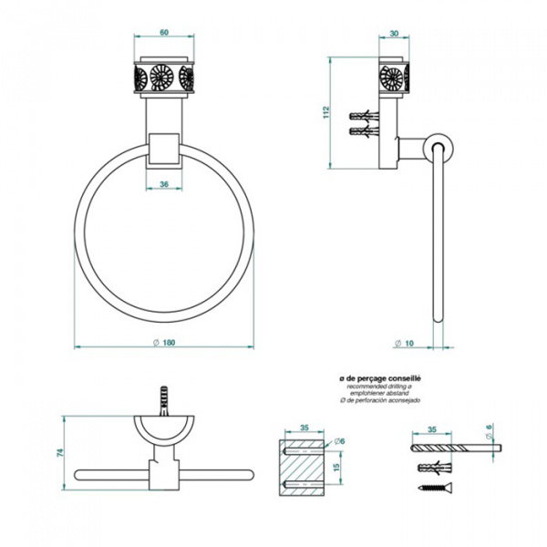 THG Island Полотенцедержатель-кольцо 18см., подвесной, цвет: Soft gold