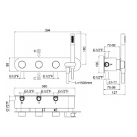 Carimali Встраиваемая часть для горизонтального прогресивного смесителя c держателем для душа, 4 выхода,.цвет: хром