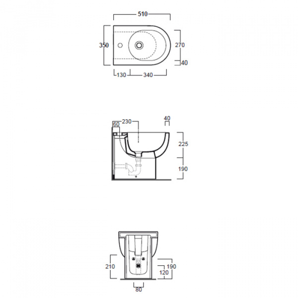 SIMAS E-LINE Биде  напольное приставное 51х35см, цвет: белый