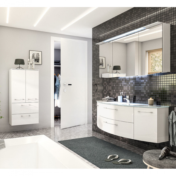 Pelipal Cassca Комплект мебели с зеркальным шкафчиком и подсветкой, 140см, Цвет: белый глянец