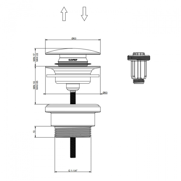 GESSI 316 Донный клапан нажимной “Stop&Go”, для раковин без перелива, цвет: Brushed Brass PVD