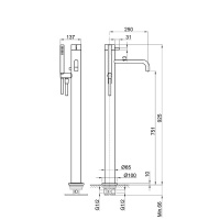Fantini AF/21 Смеситель для ванны, напольный, излив: 250 мм, цвет: матовая натуральная сталь