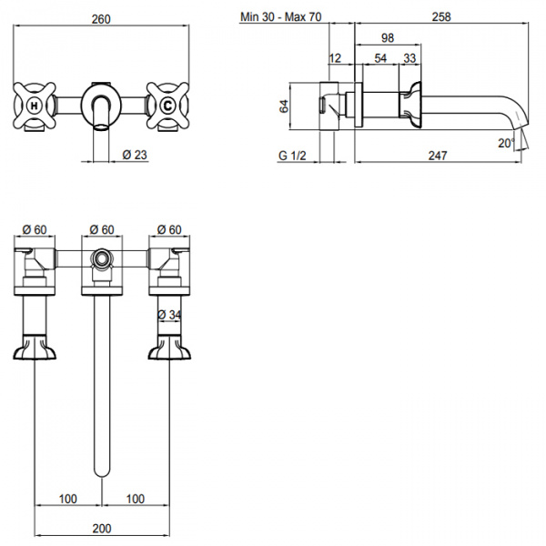 Antonio Lupi Timbro Смеситель для раковины, на 3 отв., излив: 258мм, цвет: хром