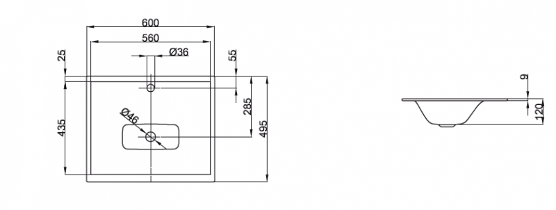Bette Lux Раковина 60х49.5х9 см, 1 отв., цвет: белый