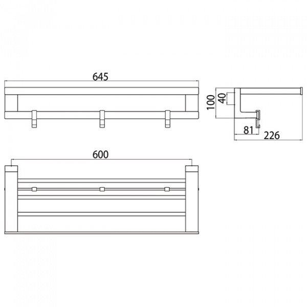Emco Loft Полка для полотенец с п/держателем и 3 крючками, 600mm, подвесной, цвет: хром