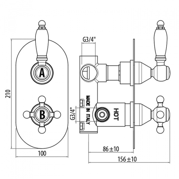Gattoni Termostatici Термостатический смеситель для душа скрытого монтажа, на 2 выхода, цвет хром