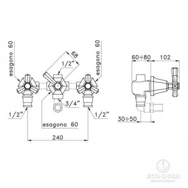 Stella Eccelsa Встраиваемый смеситель для ванны/душа 3254 с переключателем, цвет: хром