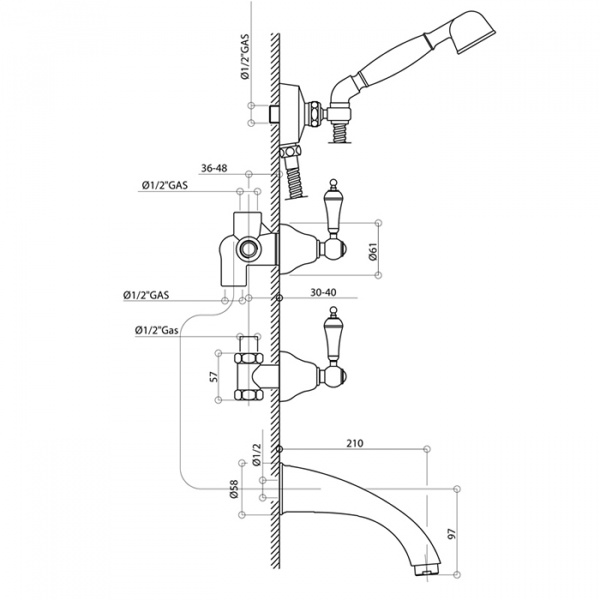 Смеситель для ванны Bongio Capri, цвет: хром