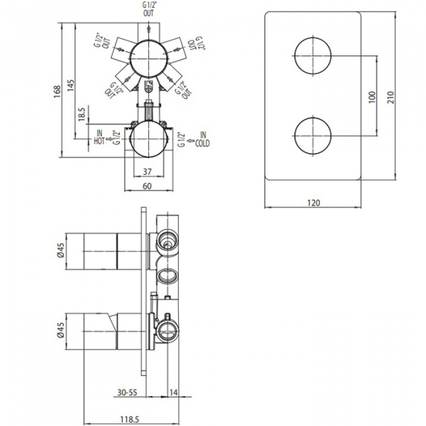 Bossini Liberty Смеситель для душа, встраиваемый, с переключателем на 5 источников, цвет: античная бронза