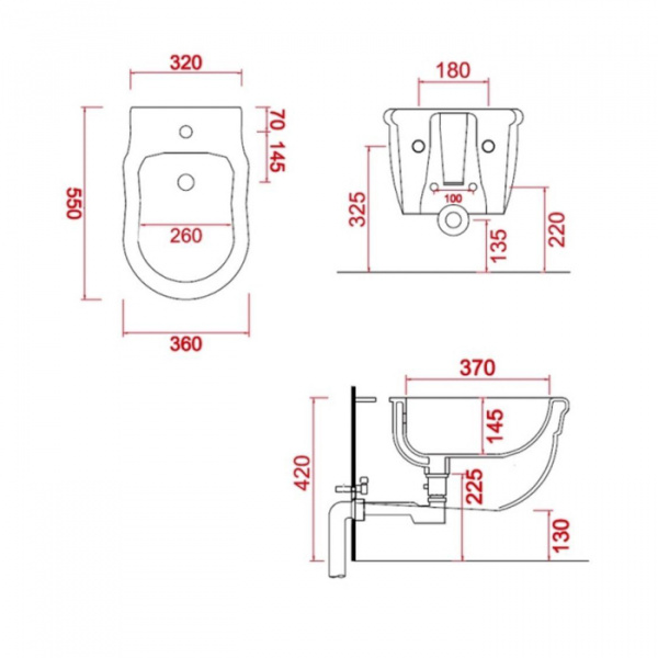 Artceram HERMITAGE Биде подвесное 36х55см с 1 отв под смеситель, с крепежом в комплекте, цвет: черный