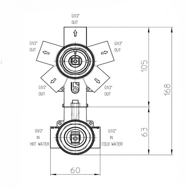 Bossini Oki Смеситель для душа, встраиваемый, с девиаторм 1/2/3/4/5, цвет: хром