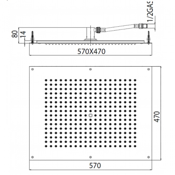 BOSSINI DREAM-RECTANGULAR  Верхний душ 570 x 470 мм, цвет: хром