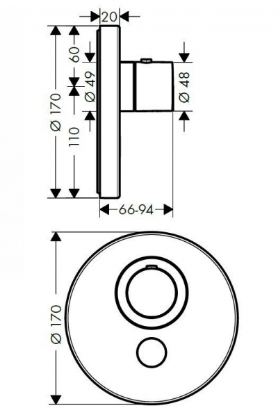 Axor ShowerSelect Термостат Highflow с дополнительным клапаном для ручного душа, внешняя часть, цвет: хром