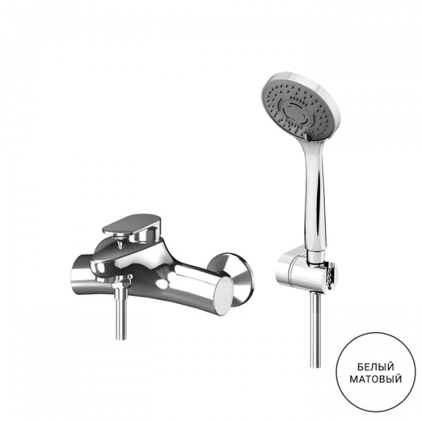 Gattoni H2Omix7000 Смеситель для ванны настенный однорычажный, с ручной лейкой и держателем, цвет: белый матовый