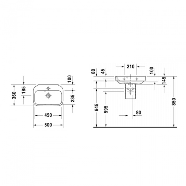 DURAVIT Happy D.2  Раковина 50х36 см, 1 отв., со слив-переливом, цвет: белый
