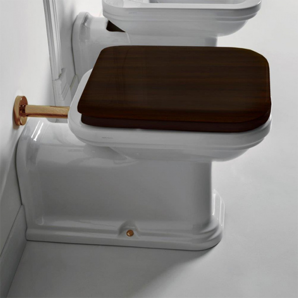 Kerasan Waldorf Унитаз напольный пристенный удлиненный &quotProlungato" 65х37см, цвет: белый, с креплением, СИДЕНЬЕ НА ВЫБОР, фурнитура бронза